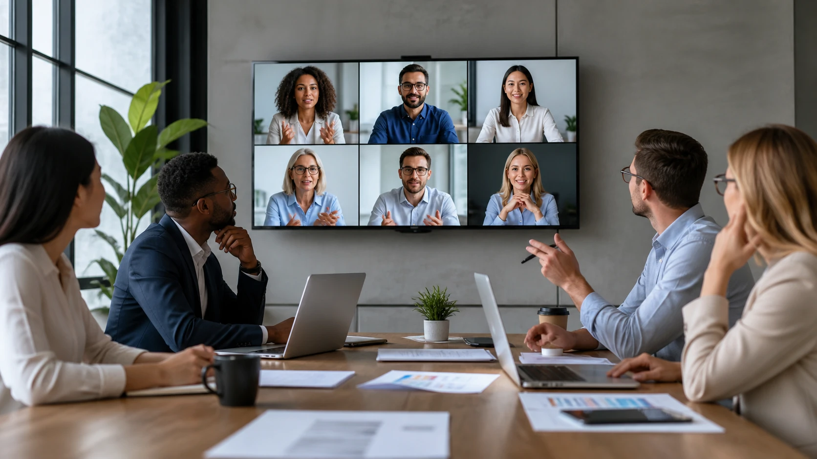 Global HR team reviewing candidate profiles via video call