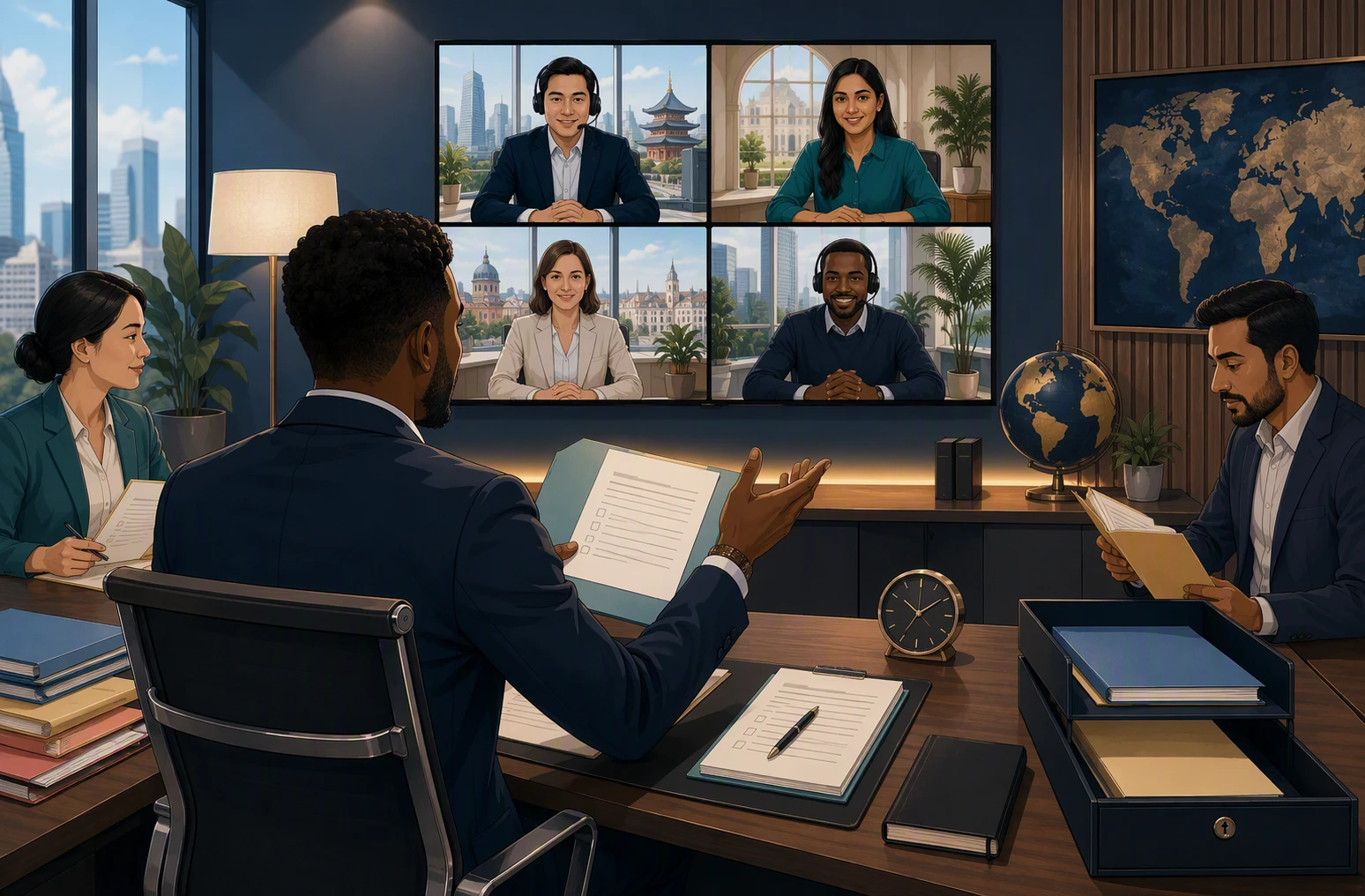 Global talent lead oversees cross-border recruiter video calls