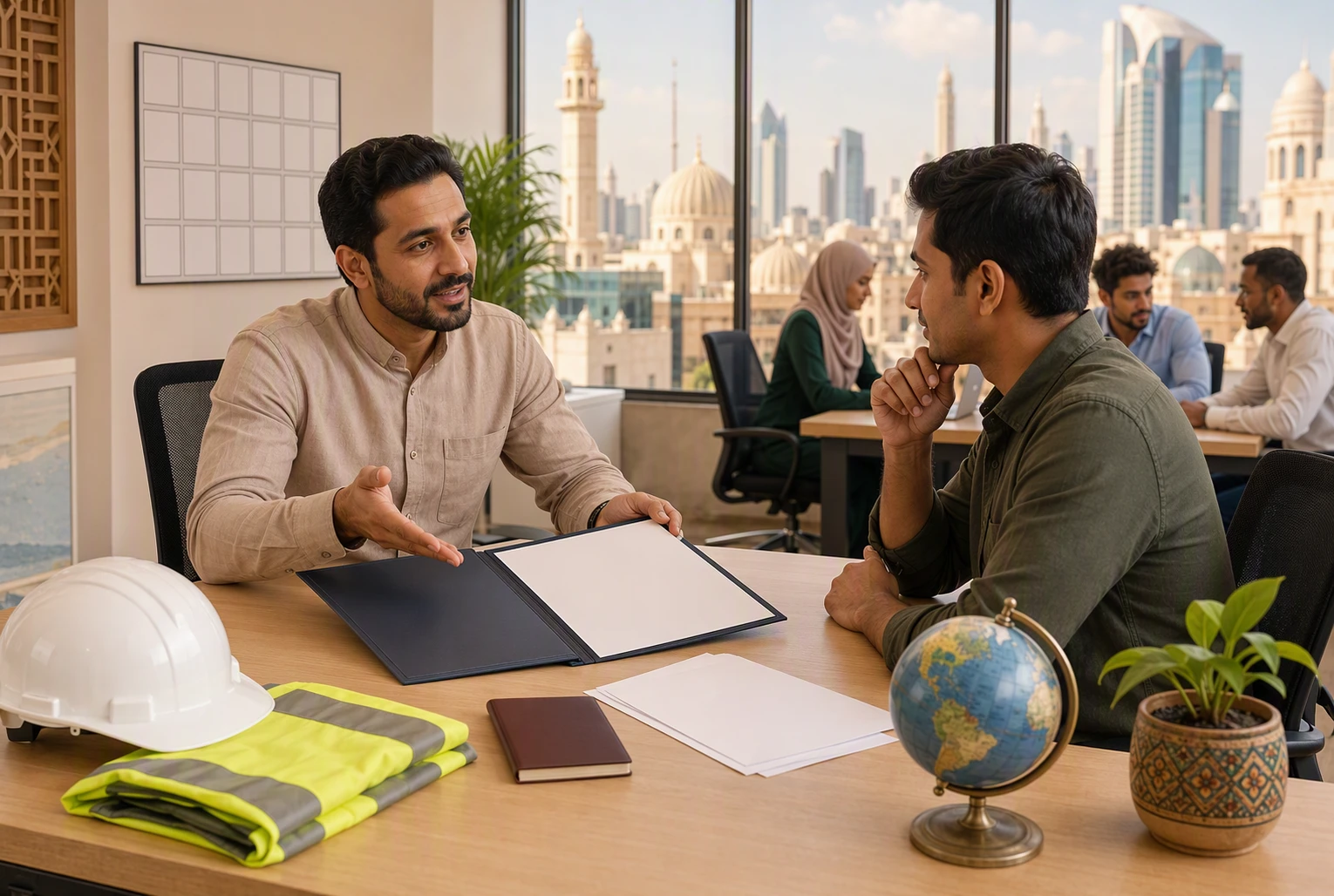 Local recruiter guides candidate through overseas contract details