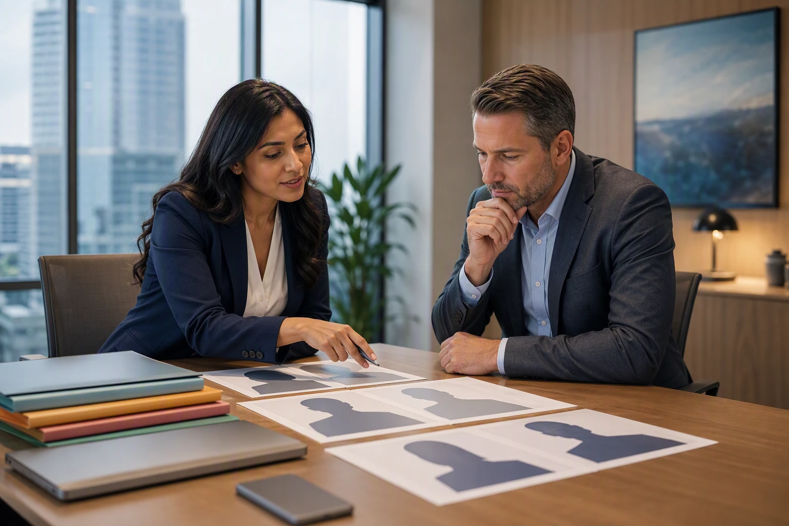 Local recruiter reviewing candidate profiles with hiring manager