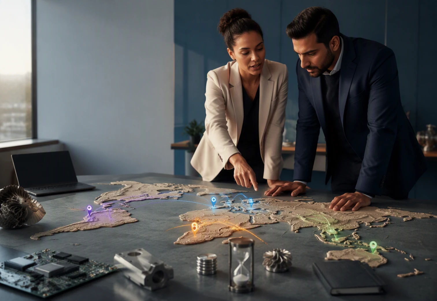 Two professionals comparing regional talent maps