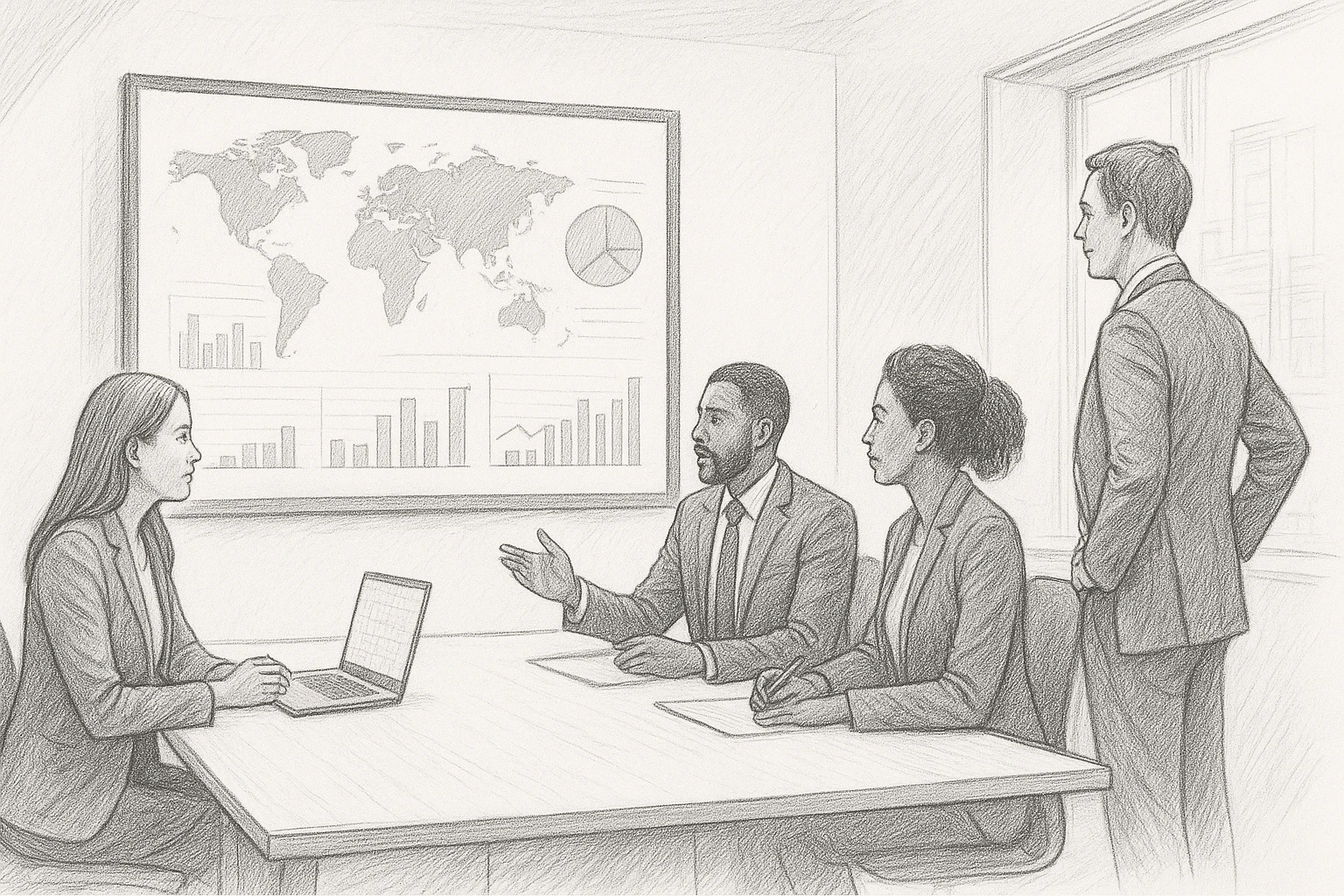 Global HR team reviewing hiring dashboards
