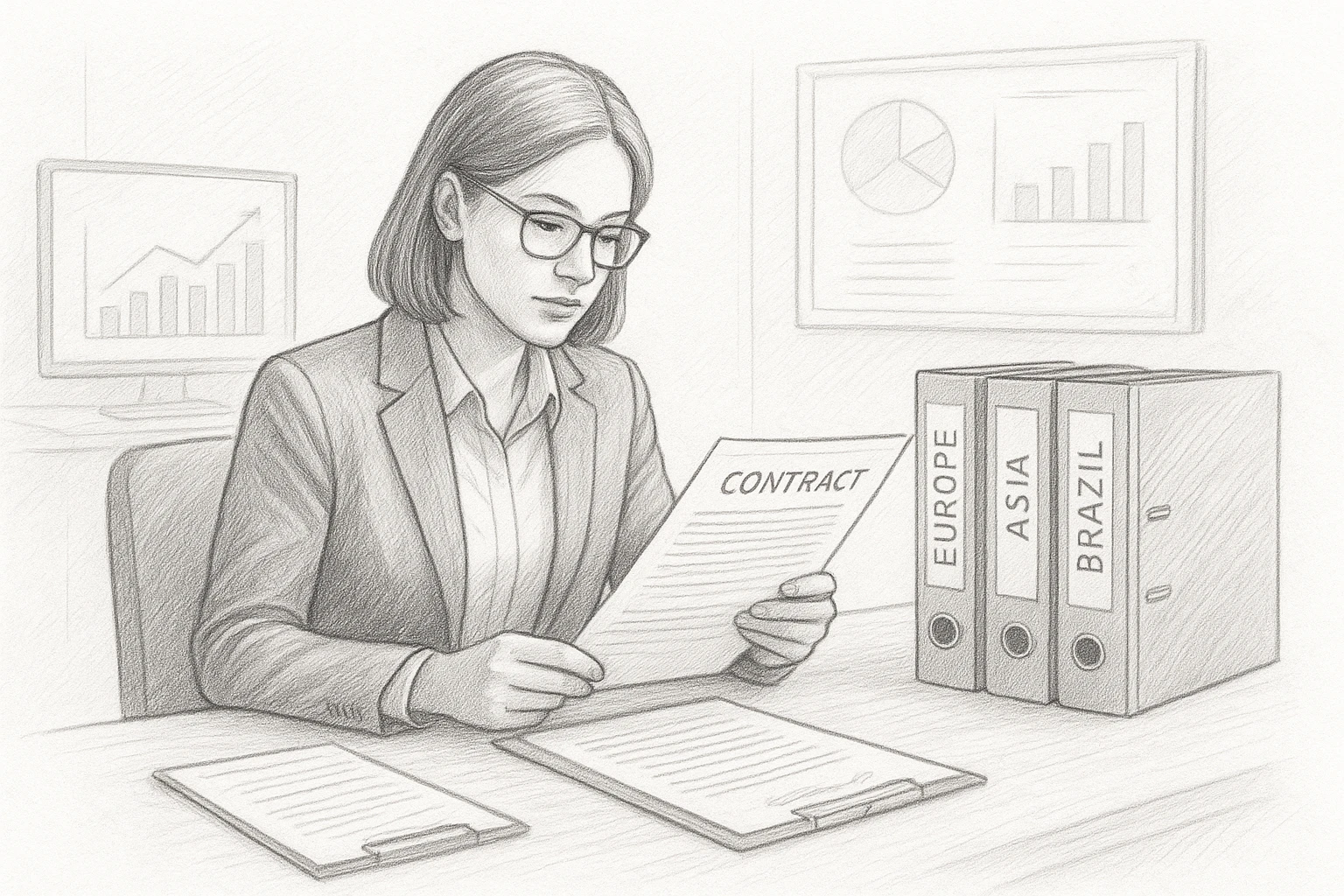 HR manager reviewing regional employment contracts