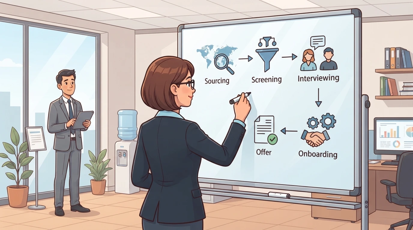 HR director maps funnel stages on whiteboard