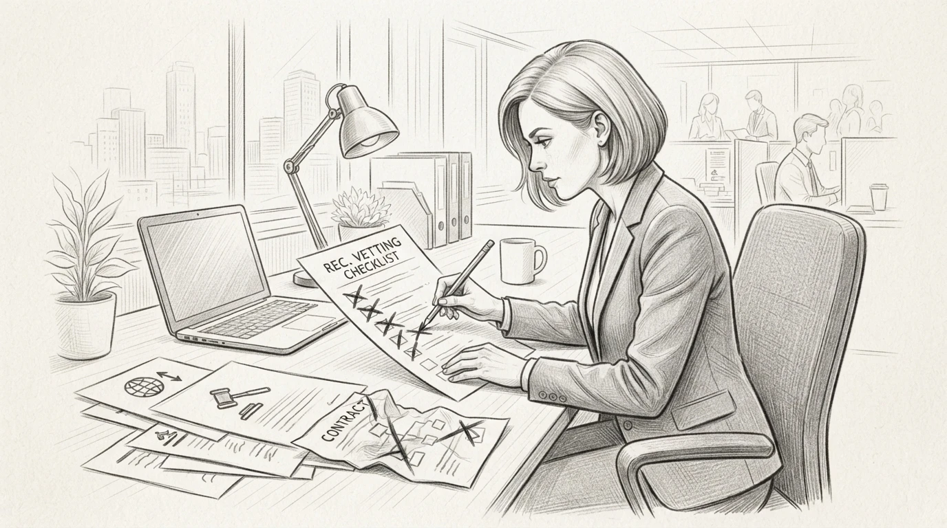 HR manager reviewing recruiter checklist at desk