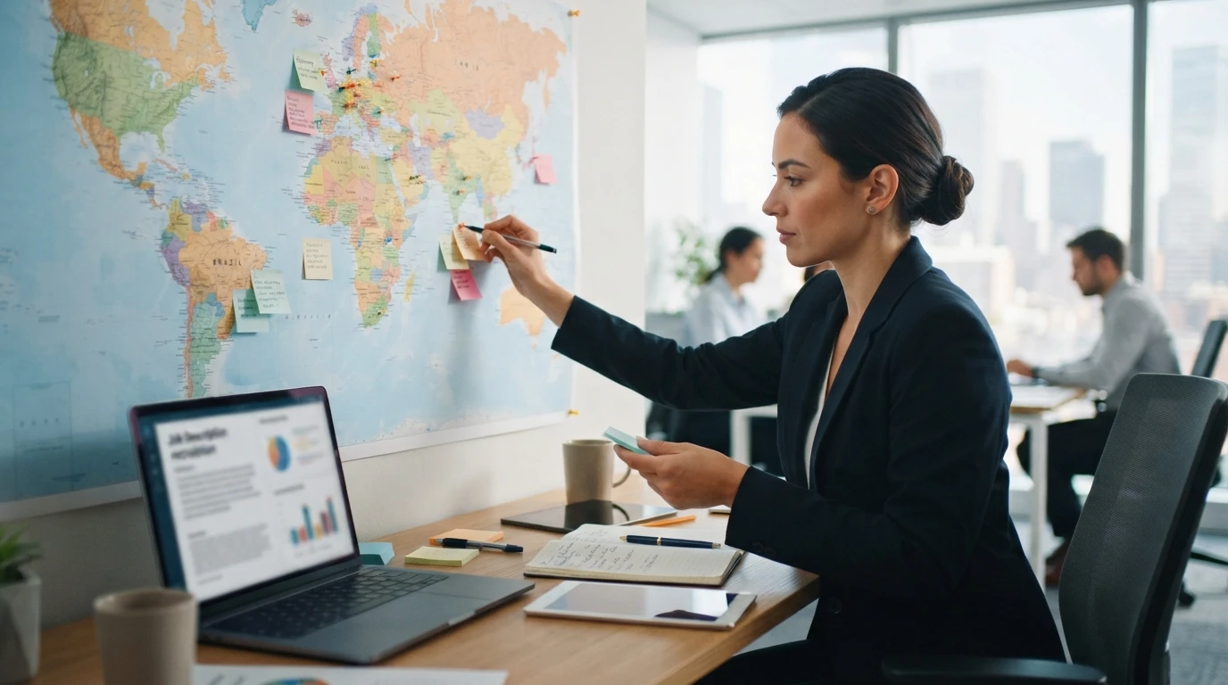 Recruiter marking country-specific criteria on a world map