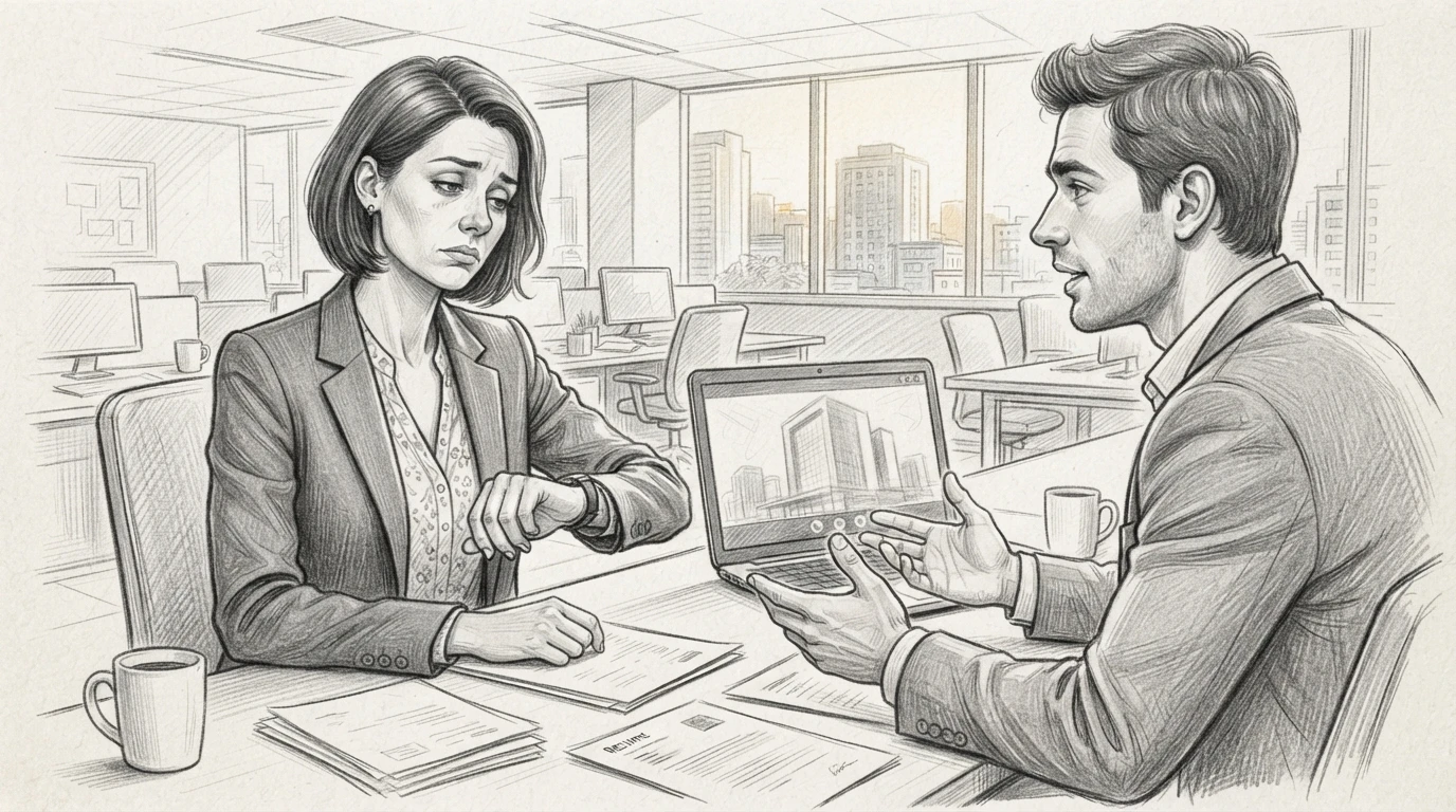 Hiring manager checks watch during delayed interview