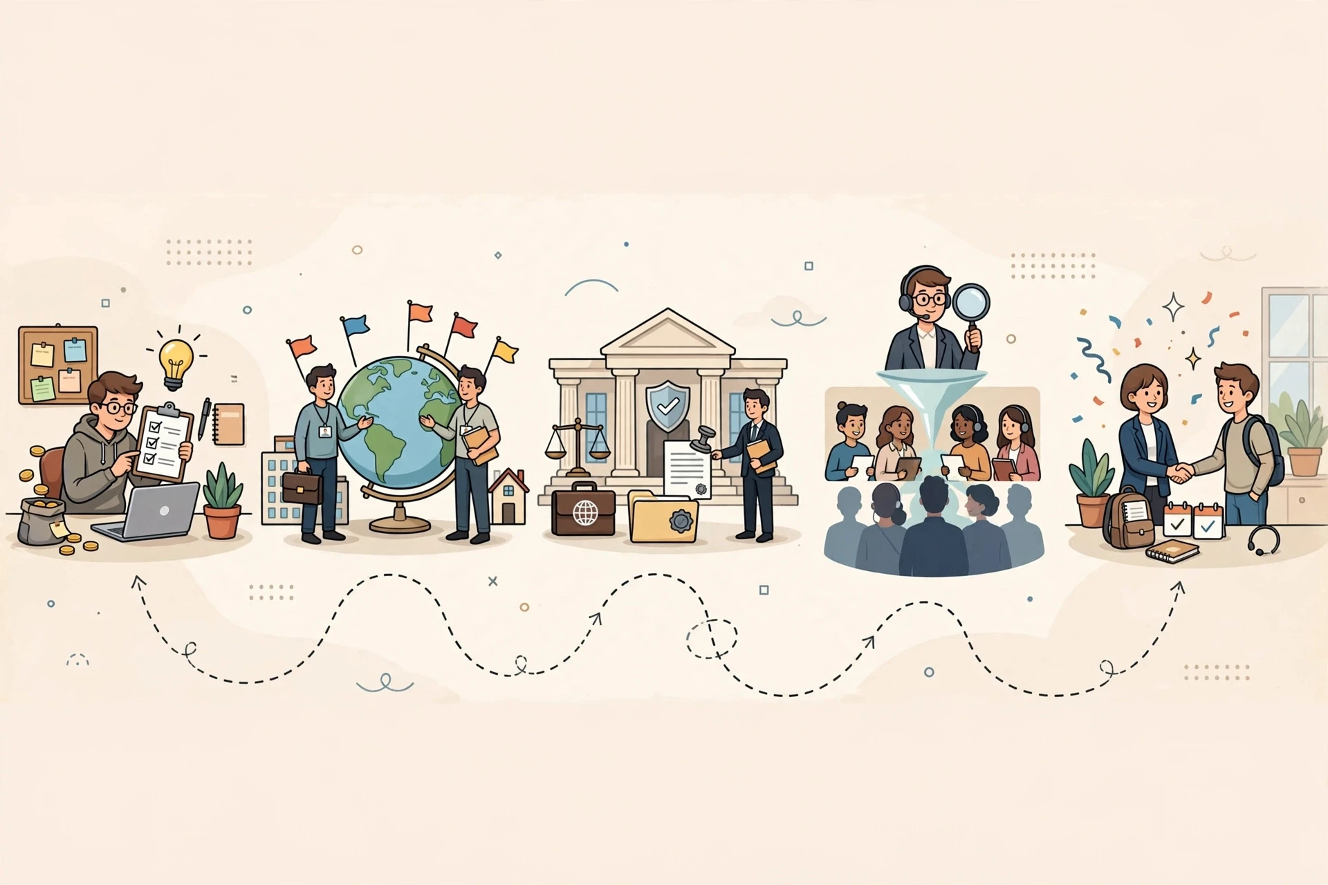 International hiring roadmap unfolding through five connected stages